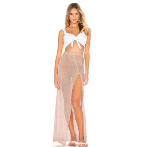 Super down metallic knitted  rose gold Maxi skirt - Picture 3 of 8